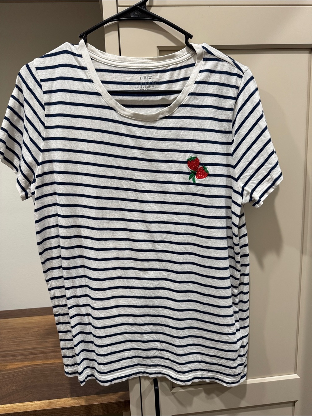 J.Crew Factory Striped Tee with Strawberry Patch - White & Navy